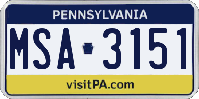 PA license plate MSA3151