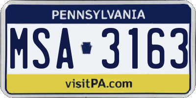 PA license plate MSA3163