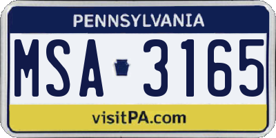 PA license plate MSA3165