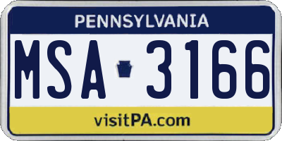 PA license plate MSA3166