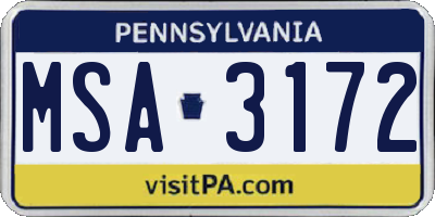 PA license plate MSA3172