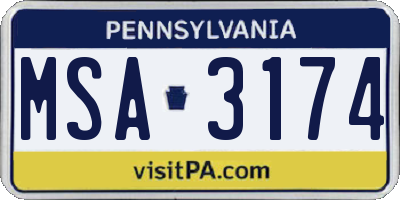 PA license plate MSA3174