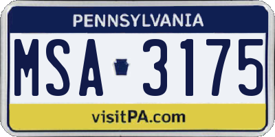PA license plate MSA3175