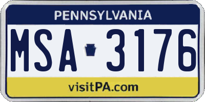 PA license plate MSA3176