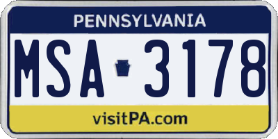 PA license plate MSA3178
