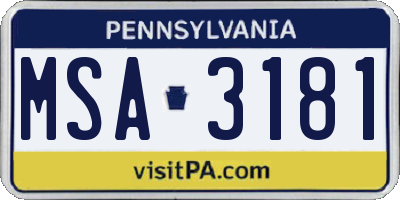 PA license plate MSA3181