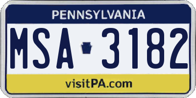PA license plate MSA3182