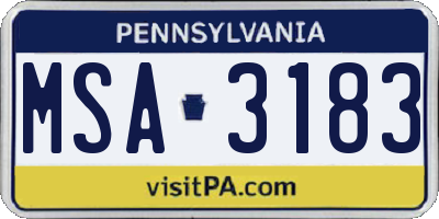 PA license plate MSA3183
