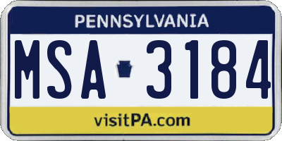 PA license plate MSA3184