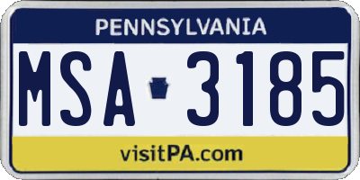 PA license plate MSA3185