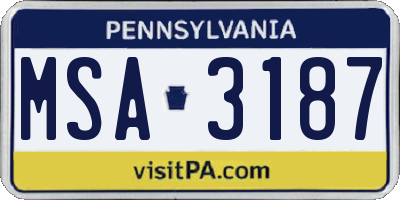 PA license plate MSA3187