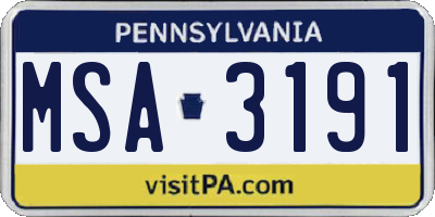 PA license plate MSA3191