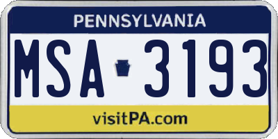 PA license plate MSA3193