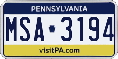 PA license plate MSA3194