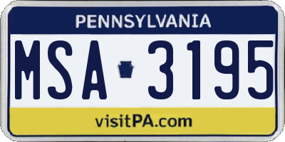 PA license plate MSA3195
