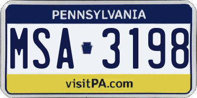 PA license plate MSA3198