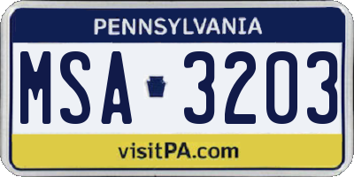 PA license plate MSA3203