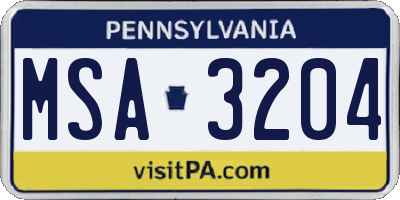 PA license plate MSA3204