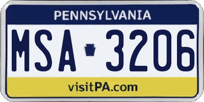 PA license plate MSA3206