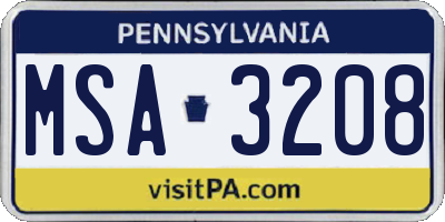 PA license plate MSA3208