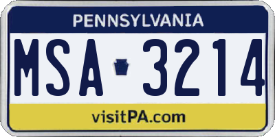 PA license plate MSA3214