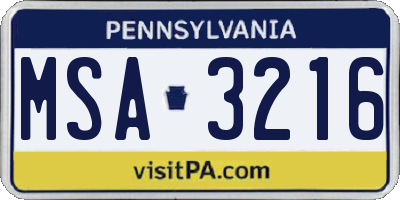 PA license plate MSA3216