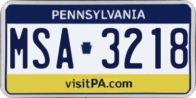 PA license plate MSA3218