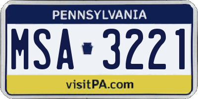 PA license plate MSA3221