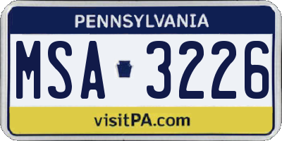 PA license plate MSA3226