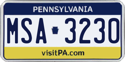 PA license plate MSA3230