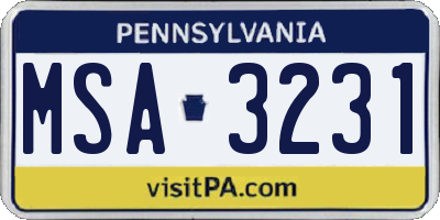 PA license plate MSA3231