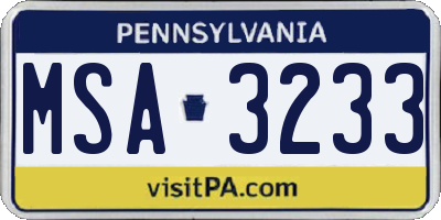 PA license plate MSA3233