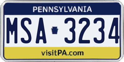 PA license plate MSA3234