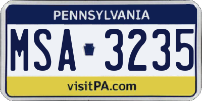 PA license plate MSA3235