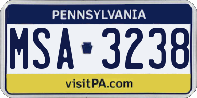 PA license plate MSA3238