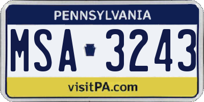 PA license plate MSA3243