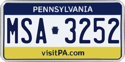 PA license plate MSA3252