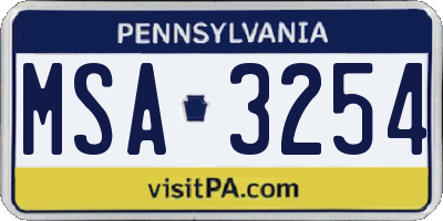 PA license plate MSA3254