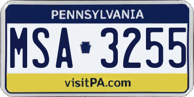 PA license plate MSA3255
