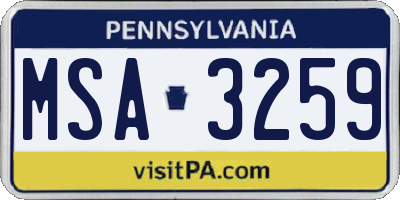 PA license plate MSA3259