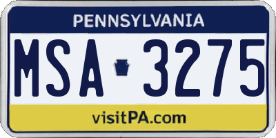 PA license plate MSA3275