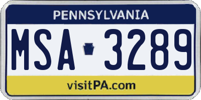 PA license plate MSA3289