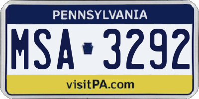 PA license plate MSA3292