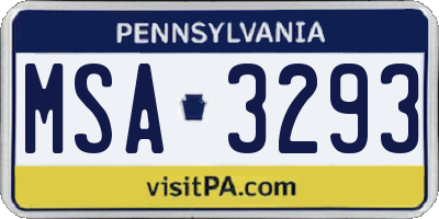 PA license plate MSA3293
