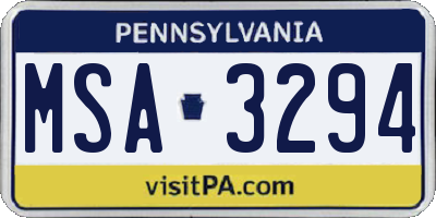 PA license plate MSA3294