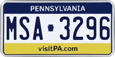PA license plate MSA3296