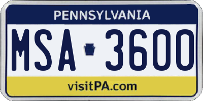 PA license plate MSA3600