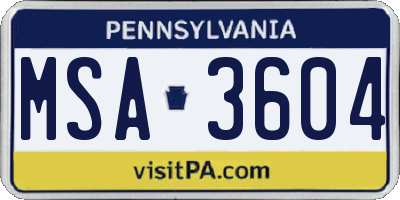 PA license plate MSA3604