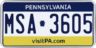 PA license plate MSA3605