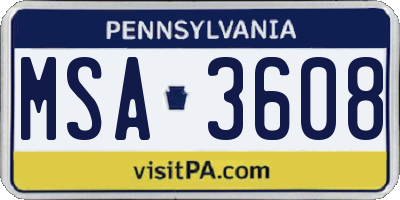 PA license plate MSA3608